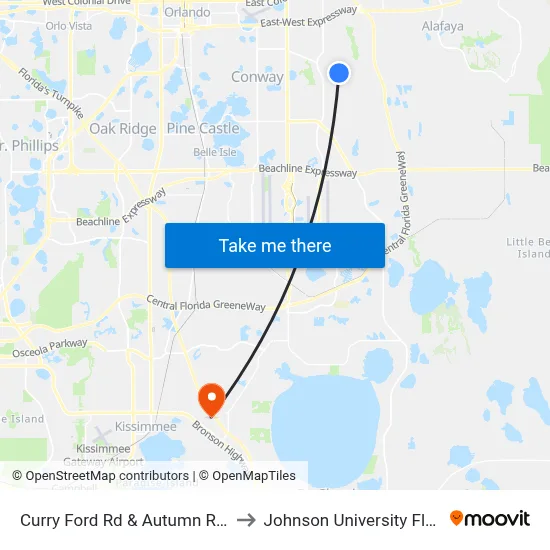 Curry Ford Rd & Autumn Run Pl to Johnson University Florida map