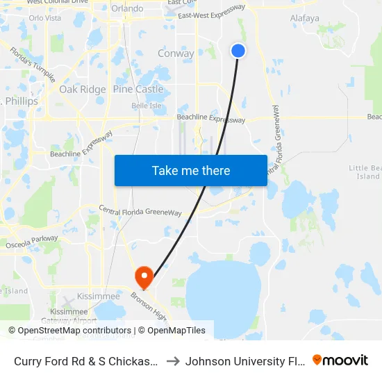 Curry Ford Rd & S Chickasaw Trl to Johnson University Florida map