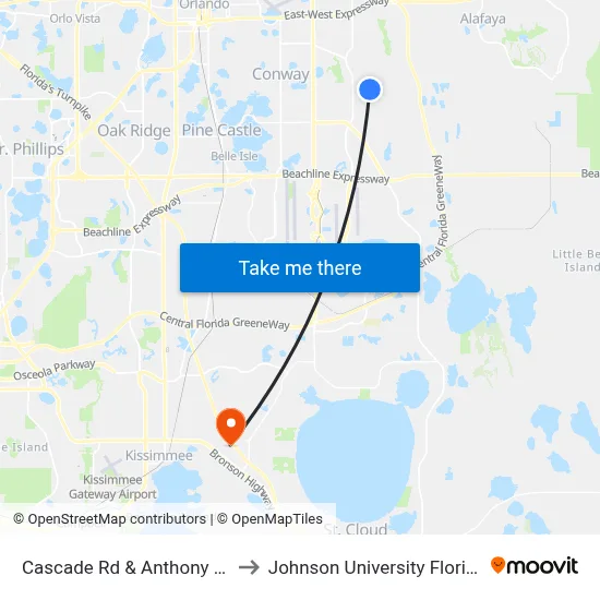 Cascade Rd & Anthony Ln to Johnson University Florida map