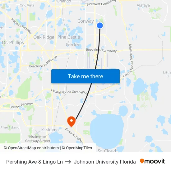 Pershing Ave & Lingo Ln to Johnson University Florida map