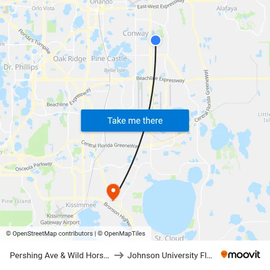 Pershing Ave & Wild Horse Rd to Johnson University Florida map