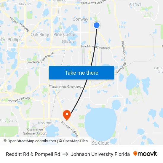 Redditt Rd & Pompeii Rd to Johnson University Florida map