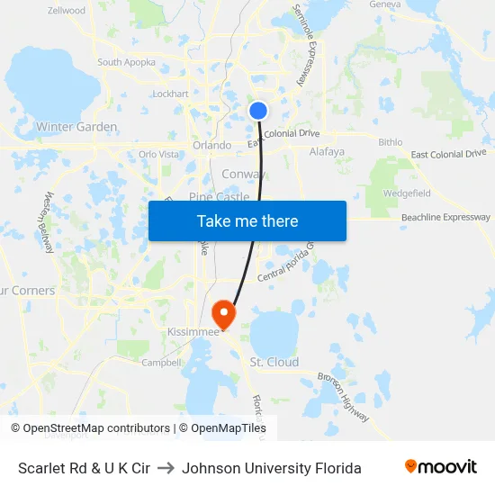Scarlet Rd & U K Cir to Johnson University Florida map