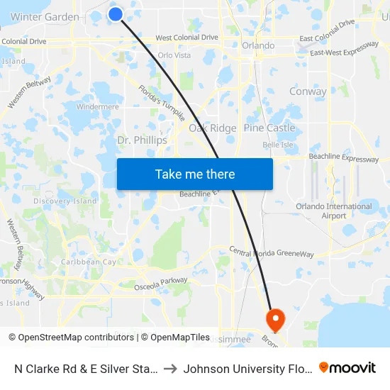 N Clarke Rd & E Silver Star Rd to Johnson University Florida map