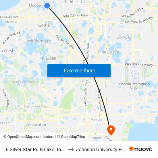 E Silver Star Rd & Lake Johio Dr to Johnson University Florida map