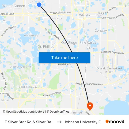E Silver Star Rd & Silver Bend Blvd to Johnson University Florida map