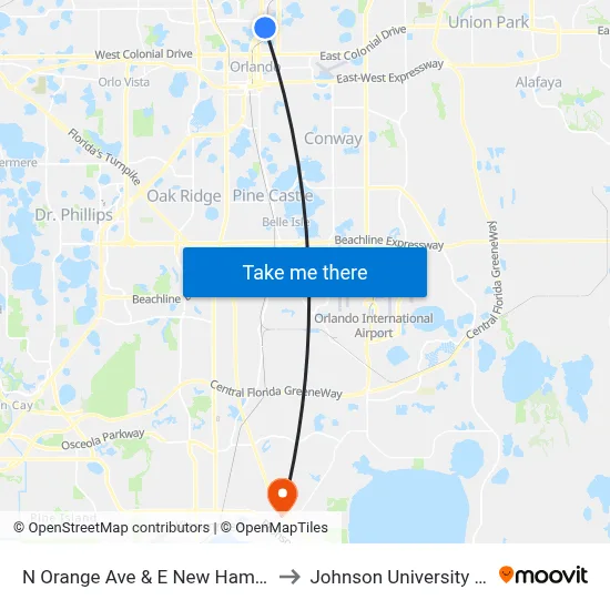 N Orange Ave & E New Hampshire St to Johnson University Florida map