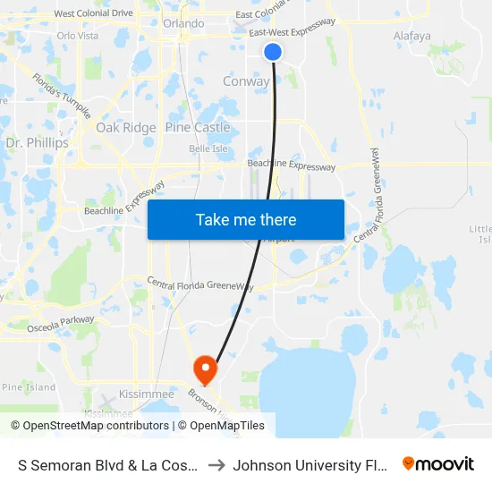 S Semoran Blvd & La Costa Dr to Johnson University Florida map