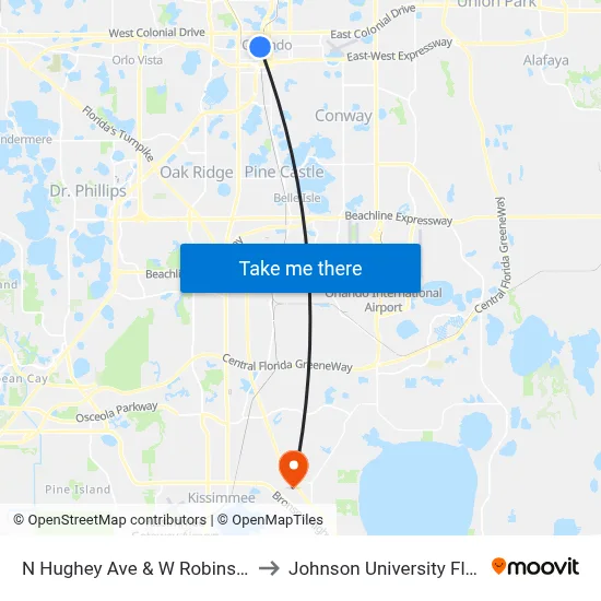N Hughey Ave & W Robinson St to Johnson University Florida map