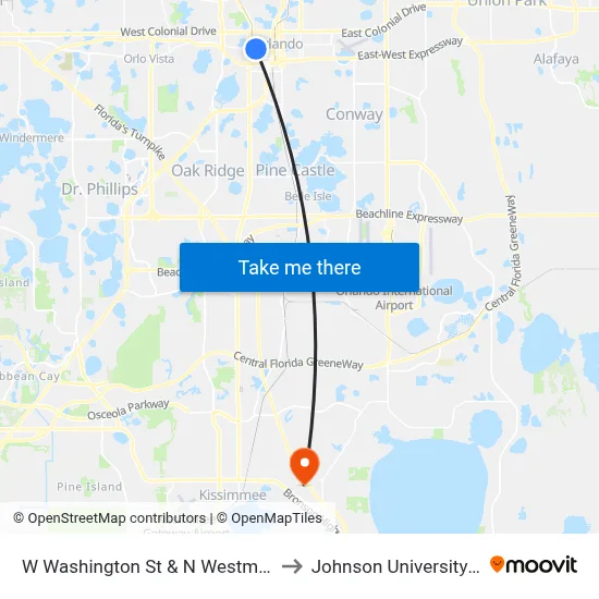 W Washington St & N Westmoreland Dr to Johnson University Florida map
