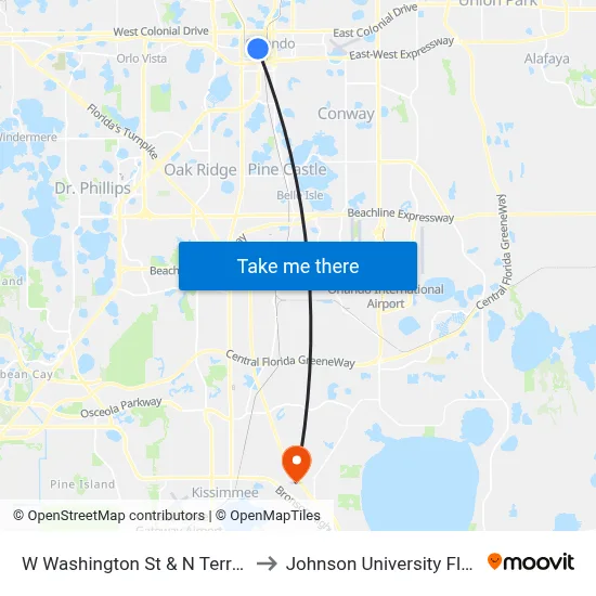 W Washington St & N Terry Ave to Johnson University Florida map