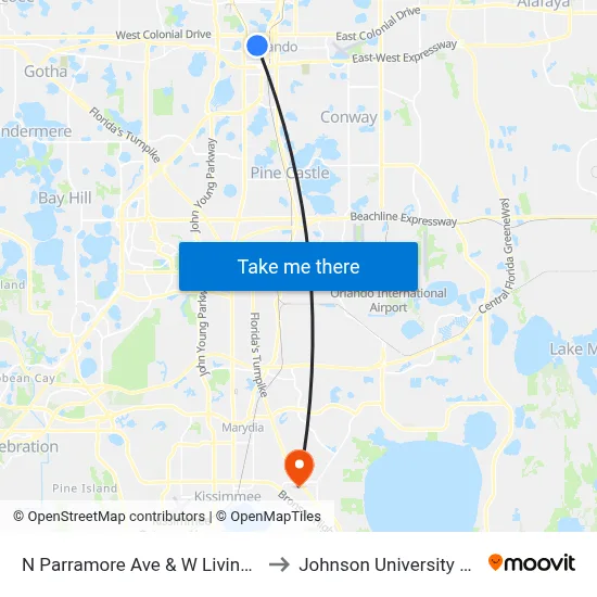 N Parramore Ave & W Livingston St to Johnson University Florida map