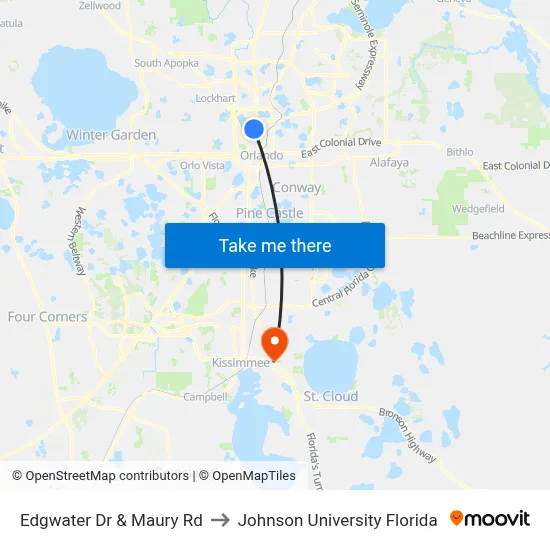 Edgwater Dr & Maury Rd to Johnson University Florida map