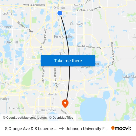 S Orange Ave & S Lucerne Cir W to Johnson University Florida map