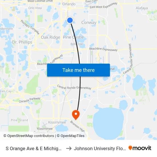 S Orange Ave & E Michigan St to Johnson University Florida map