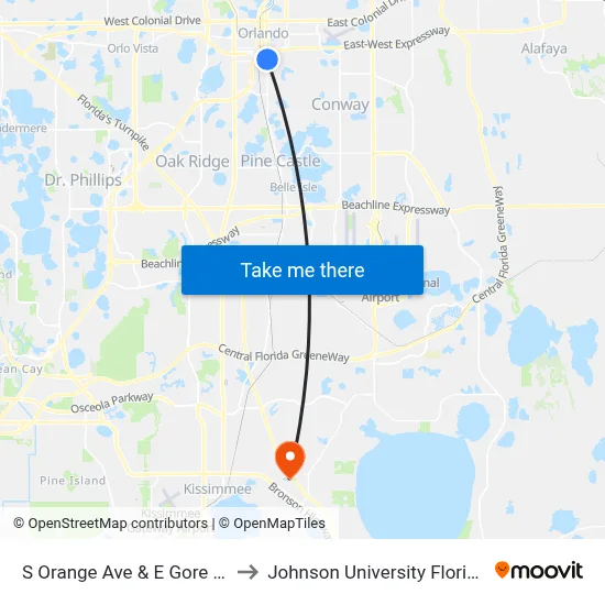 S Orange Ave & E Gore St to Johnson University Florida map