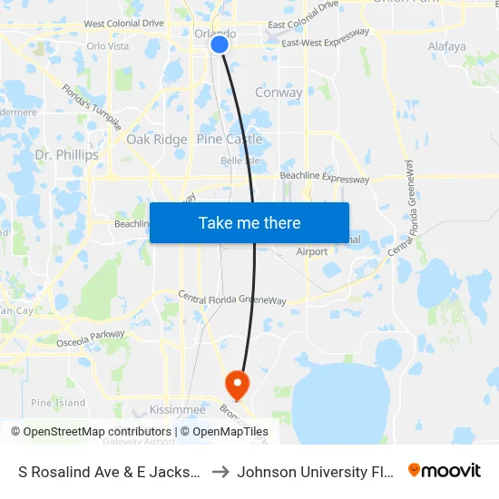 S Rosalind Ave & E Jackson St to Johnson University Florida map