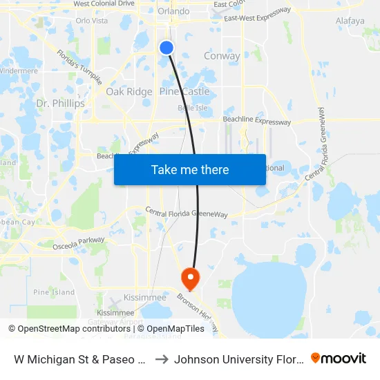 W Michigan St & Paseo Ave to Johnson University Florida map