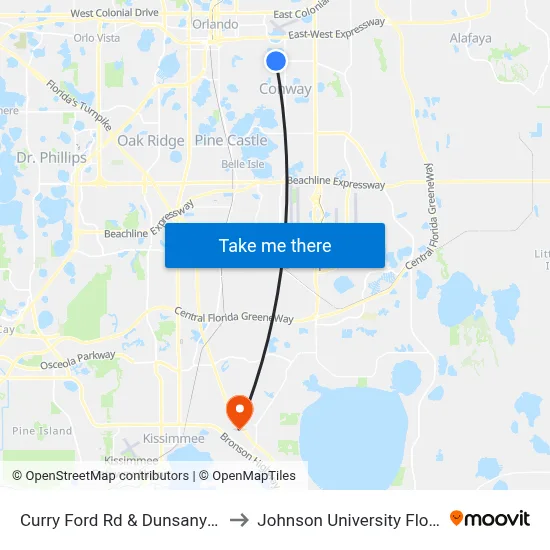 Curry Ford Rd & Dunsany Ave to Johnson University Florida map