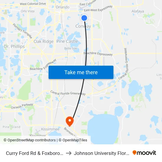 Curry Ford Rd & Foxboro Dr to Johnson University Florida map