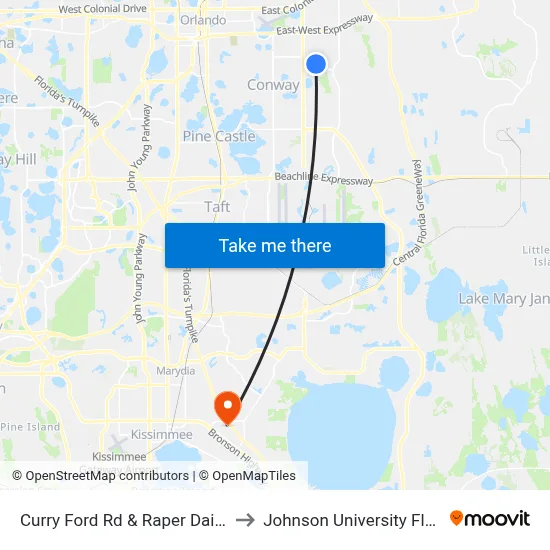 Curry Ford Rd & Raper Dairy Rd to Johnson University Florida map