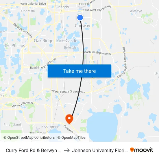 Curry Ford Rd & Berwyn Rd to Johnson University Florida map
