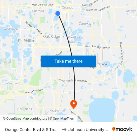 Orange Center Blvd & S Tampa Ave to Johnson University Florida map