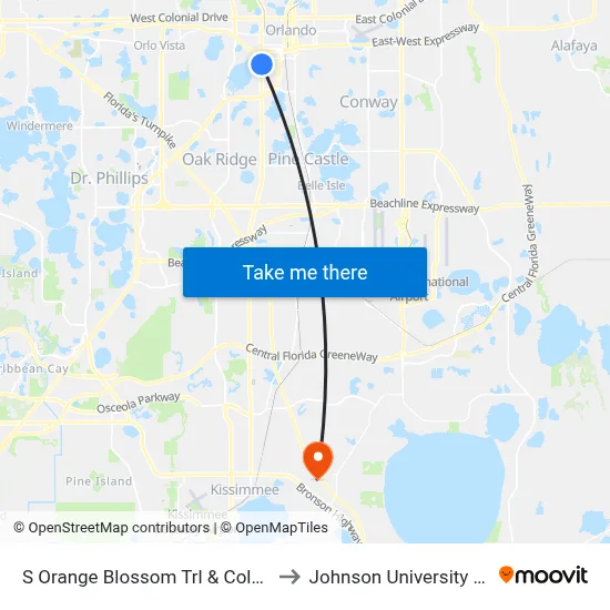S Orange Blossom Trl & Columbia St to Johnson University Florida map