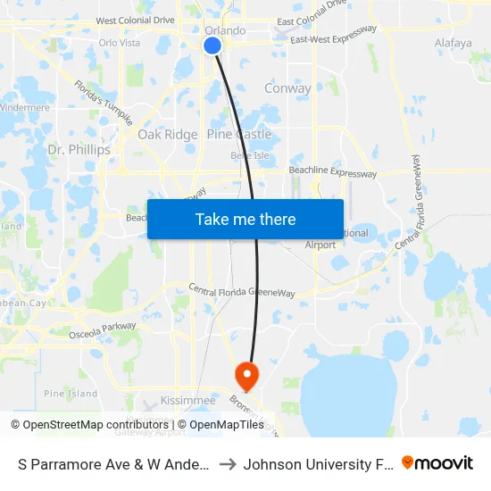 S Parramore Ave & W Anderson St to Johnson University Florida map