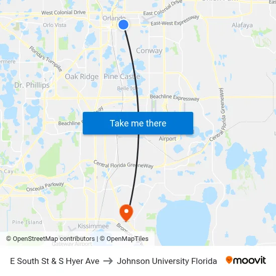 E South St & S Hyer Ave to Johnson University Florida map