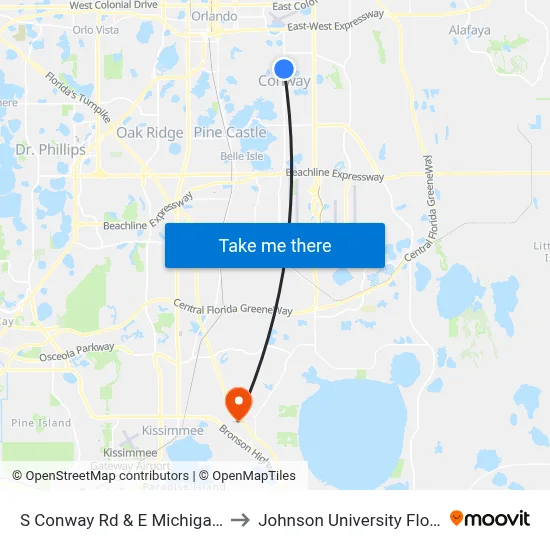 S Conway Rd & E Michigan St to Johnson University Florida map