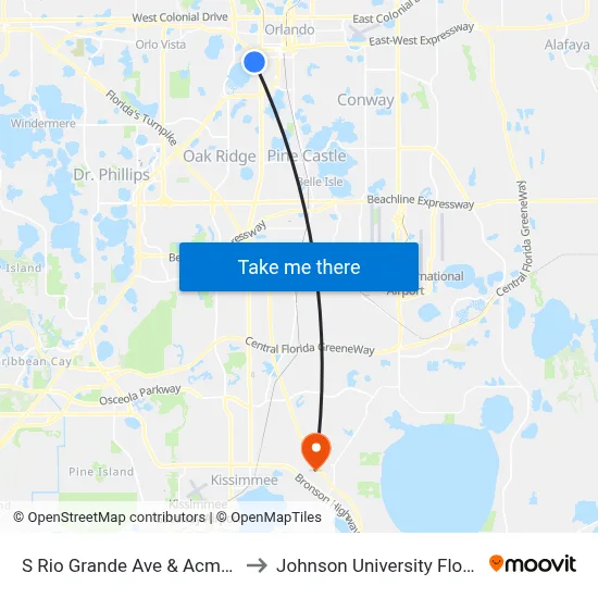 S Rio Grande Ave & Acme St to Johnson University Florida map