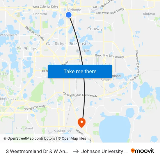 S Westmoreland Dr & W Anderson St to Johnson University Florida map
