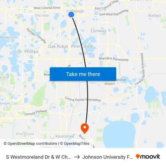 S Westmoreland Dr & W Church St to Johnson University Florida map