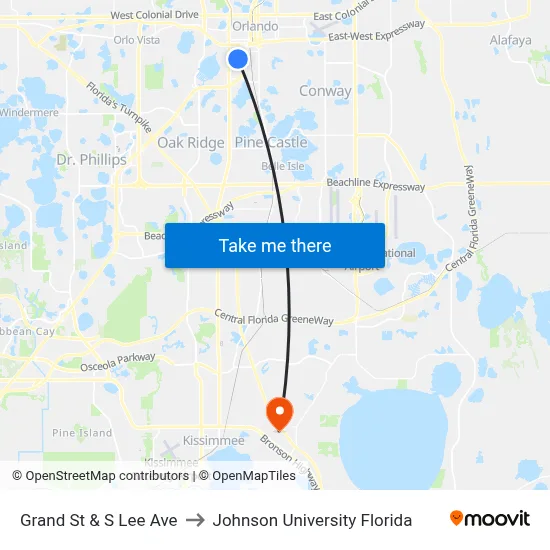 Grand St & S Lee Ave to Johnson University Florida map