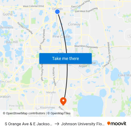 S Orange Ave & E Jackson St to Johnson University Florida map