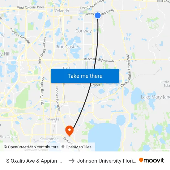 S Oxalis Ave & Appian Way to Johnson University Florida map