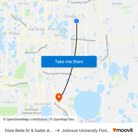 Dixie Belle Dr & Gatlin Ave to Johnson University Florida map