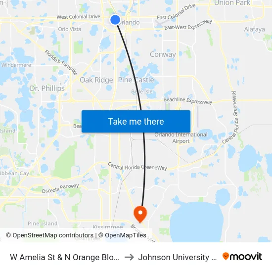 W Amelia St & N Orange Blossom Trl to Johnson University Florida map