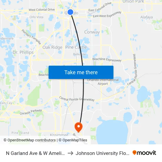 N Garland Ave & W Amelia St to Johnson University Florida map