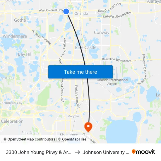 3300 John Young Pkwy & Arlington St to Johnson University Florida map