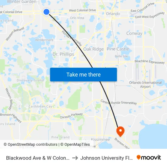 Blackwood Ave & W Colonial Dr to Johnson University Florida map