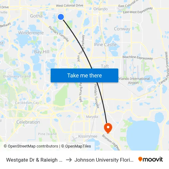 Westgate Dr & Raleigh St to Johnson University Florida map
