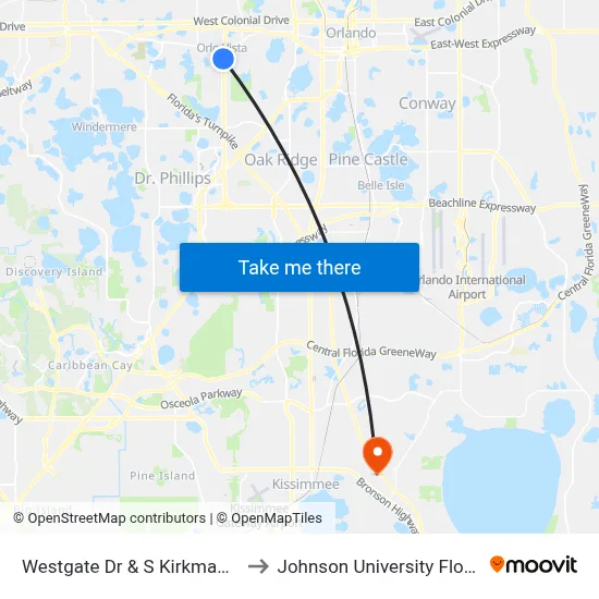 Westgate Dr & S Kirkman Rd to Johnson University Florida map
