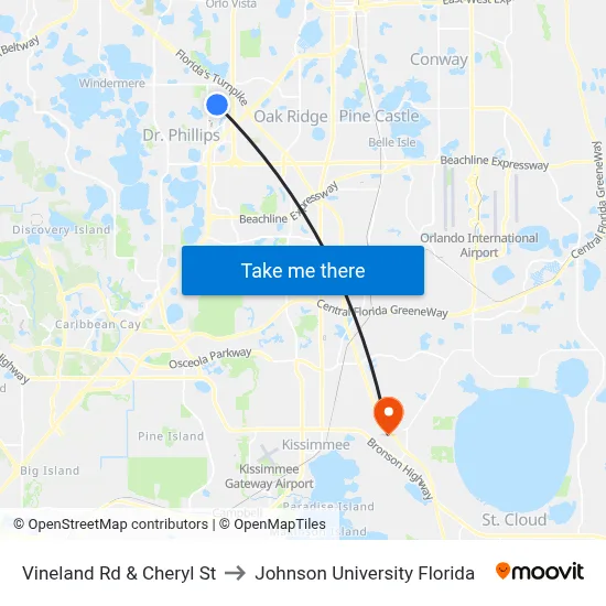 Vineland Rd & Cheryl St to Johnson University Florida map