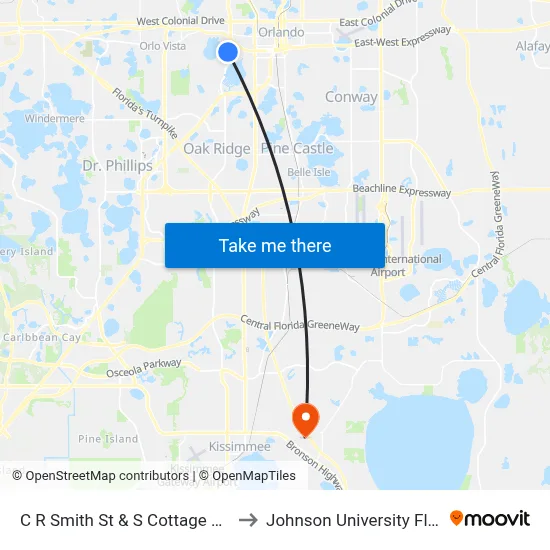 C R Smith St & S Cottage Hill Rd to Johnson University Florida map