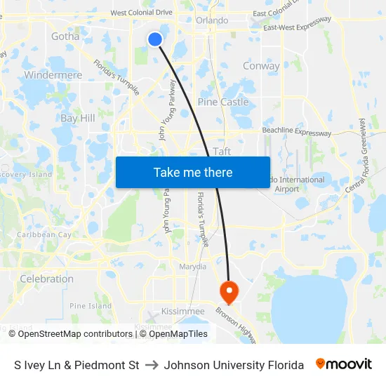 S Ivey Ln & Piedmont St to Johnson University Florida map