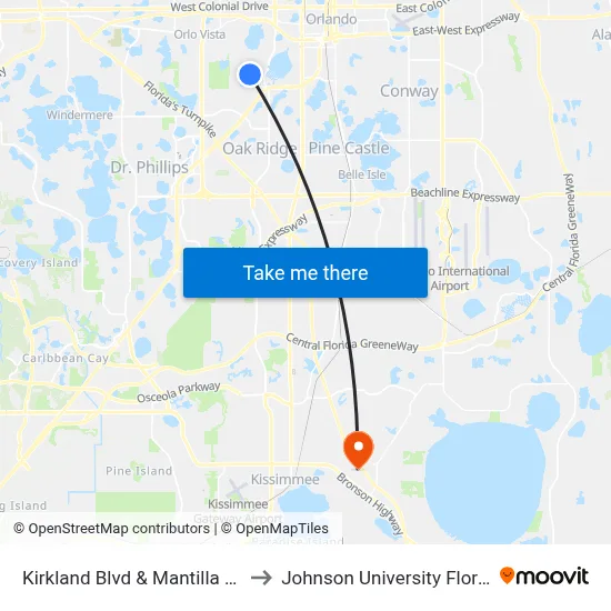 Kirkland Blvd & Mantilla Ave to Johnson University Florida map