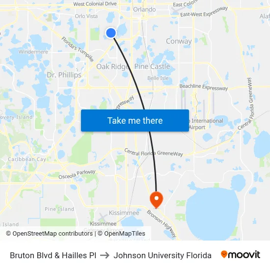 Bruton Blvd & Hailles Pl to Johnson University Florida map