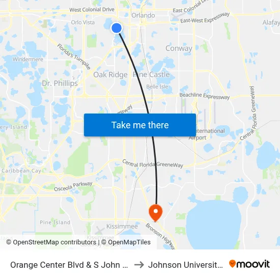 Orange Center Blvd & S John Young Pkwy to Johnson University Florida map